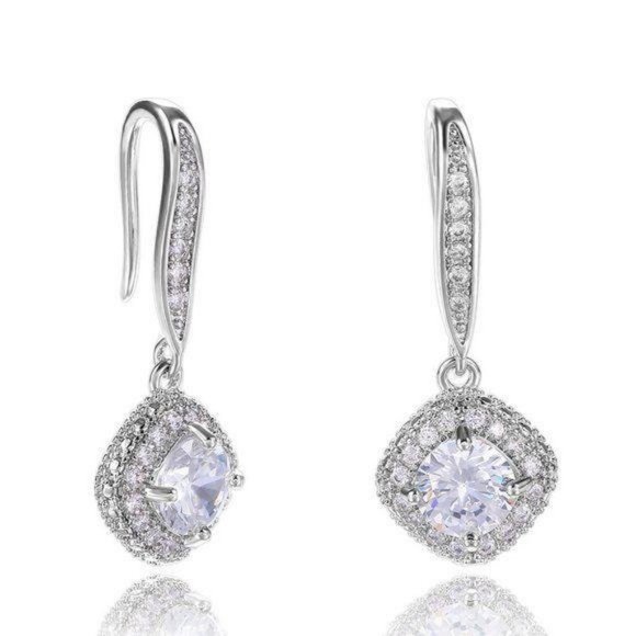 NEW 18K White Gold Cushion Diamond Halo Earrings - Picture 7 of 7